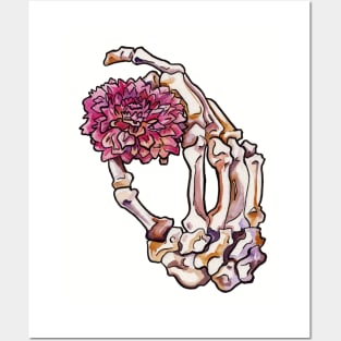 Skeletal Hand and Dahlia Posters and Art